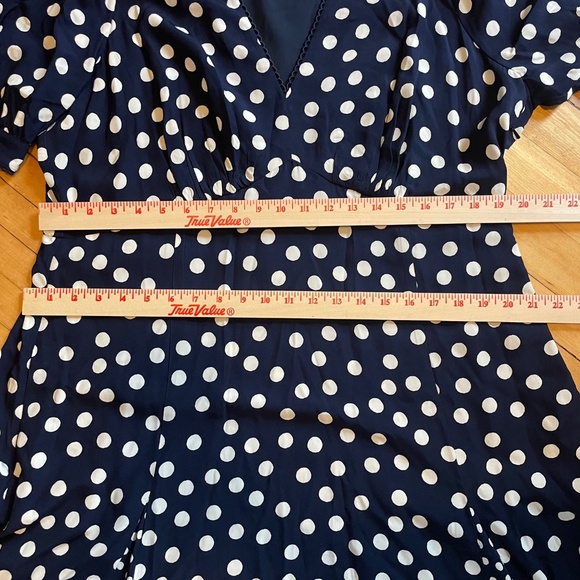 BODEN Rosie Godet Tea Dress 16-18 Navy Polka Dot Fit and Flare Pockets Lined - Picture 9 of 15